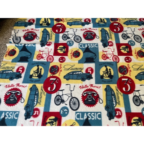90’s Telephone Cars Motorcycle Bicycle Fleece Throw Blanket 68” x 58” - Picture 2 of 5